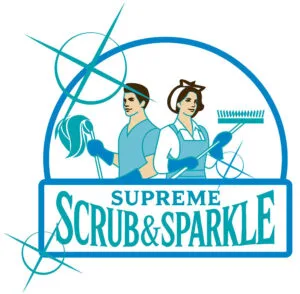 A team of cleaning professionals working in different cleaning areas. They wear uniforms and use specialized products to disinfect desks, glass, and floors. The environment looks impeccable and organized, conveying professionalism, hygiene, and a commitment to service quality.